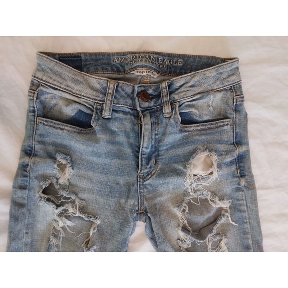 American Eagle Mid Rise Jegging Ankle Destroyed Super Stretch Denim Size 2 - Picture 4 of 9